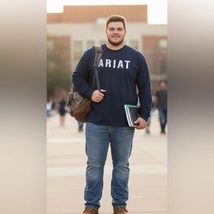 Ariat Men’s Long Sleeve T-Shirt Black with Logo on Front In White Size XXL